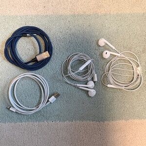 Lightning Bolt Bundle - 2 USB Charging Cables and 2 White Earphones Set